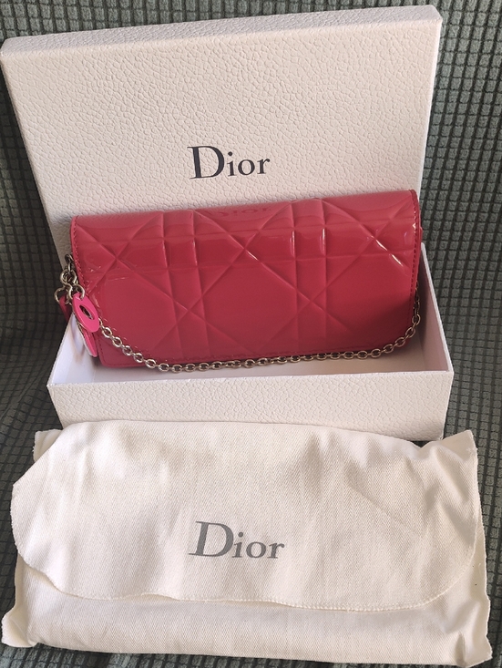 Dior Handbags - CHRISTIAN DIOR - LADY DIOR CANNAGE Patent Leather Wallet On Chain